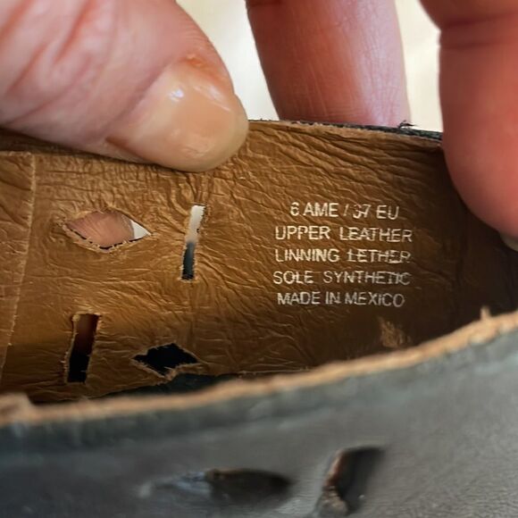 MUSSE & CLOUD BLACK LEATHER WEDGE SANDALS.  NEW - Picture 9 of 11